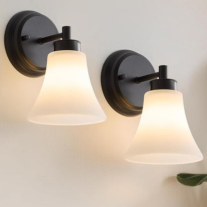 LOUSACE 2 Pack 1-Light Bathroom Vanity Lights Black Vintage Bathroom Lighting by LOUSACE