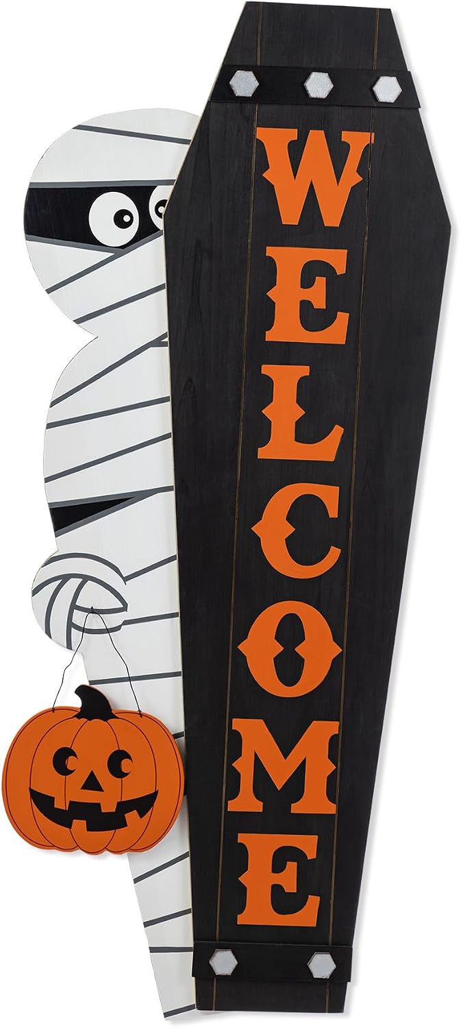Glitzhome 38"H & 42"H Halloween Wood Mummy & Welcome Coffin...