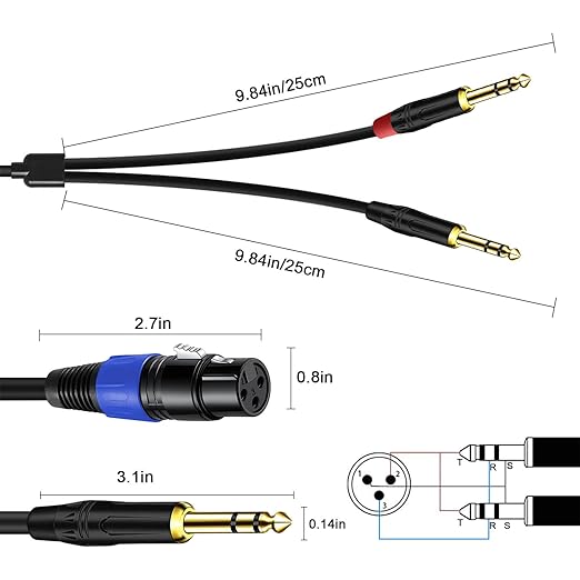 Jozzai 6.35mm Dual TRS to XLR Female Cable - Image 3