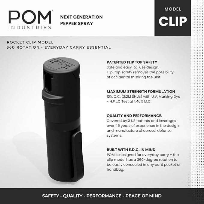 POM Pepper Spray Pocket Clip, Quick Flip Top Safety, Maximum Strength OC Formula - Image 2