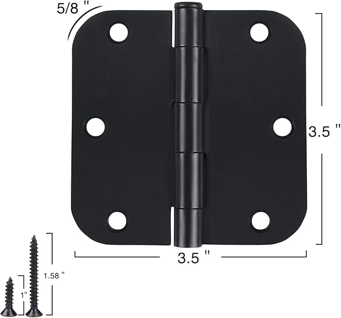 Interior Matte Black Hardware Door Hinges 3.5 Inch 30 Pack 3 1/2" Rounded 5/8" - Image 2