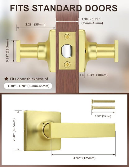 Mengico 2 Pack Passage Door Levers Gold Finish, No-Locking Keyless Square Door - Image 5