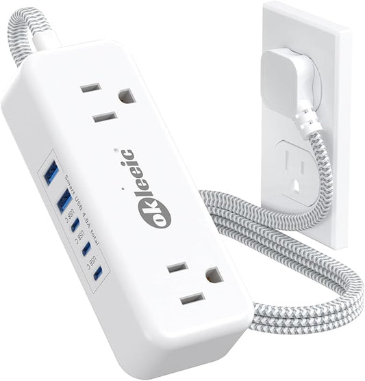 Power Strip with USB C, Small Extension Cord with 4 Outlets & 2 USB-A and 3 by okleeic