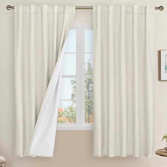 LAMIT Natural 100% Blackout Linen Curtains, 63 Inches Linen Textured Thermal by LAMIT