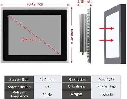 10.4-Inch Industrial Touch Screen Monitor, Ratio 4:3 Embedded PCAP Touchscreen - Image 4
