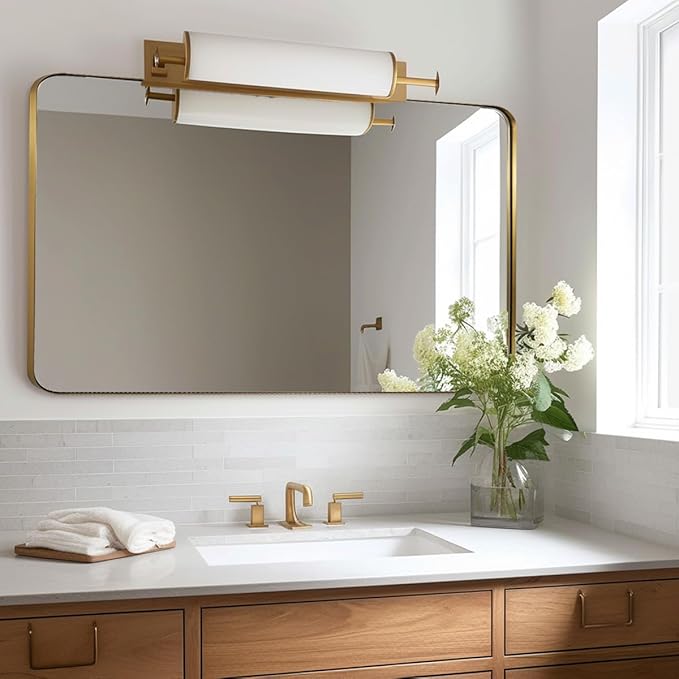 Andy Star Gold Bathroom Mirror, 22x30'' Brushed Brass Metal Frame Rounded - Image 6