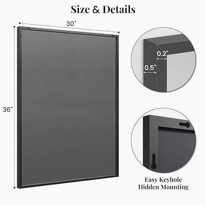 30"x36" Black Bathroom Mirror, Matte Metal Framed Vanity Mirror - Image 7