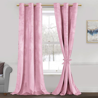 JIUZHEN Pink Velvet Curtains 84 inches Curtains by JIUZHEN