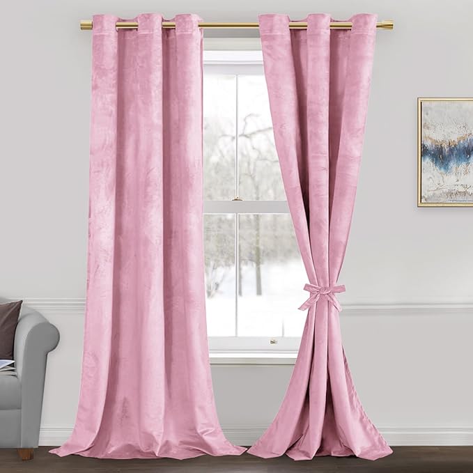JIUZHEN Pink Velvet Curtains 96 inches by JIUZHEN