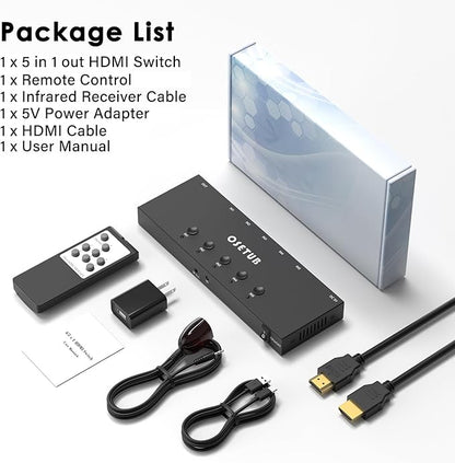 4K@60Hz 5 in 1 Out HDMI Switch, 5 Port HDMI Switcher Selector Support HDR10 & - Image 7