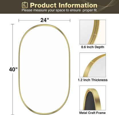 Brightify Gold Oval Mirror 24x40 Inch, Bathroom Vanity Mirrors Gold Metal Framed, Modern Decorative Mirror for Wall Bedroom Living Room Hang Vertical and Horizontal