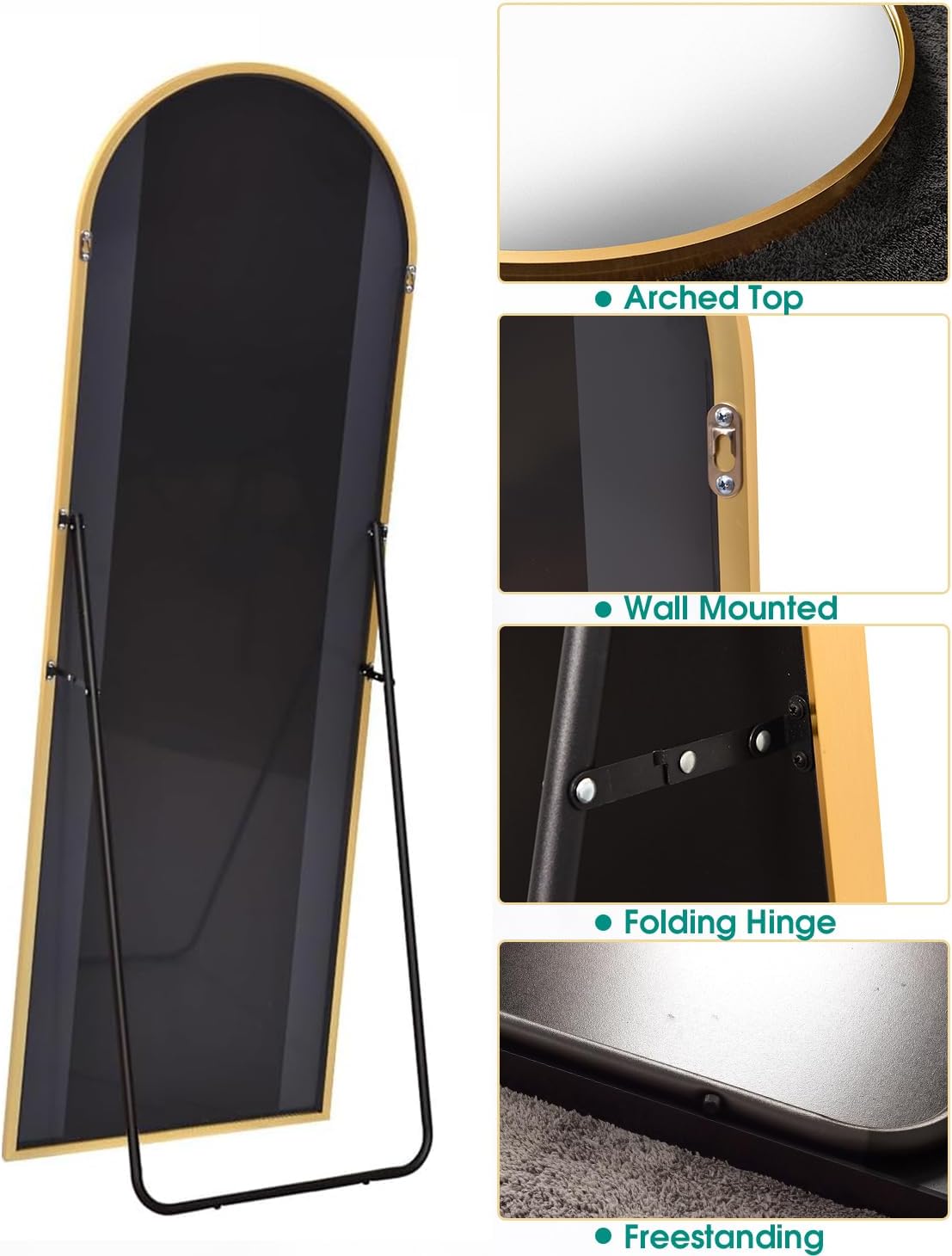 BEVERDY Arched Full Length Mirror - 18"58" Floor & Wall Mounted Mirror for Bedroom & Living Room, Gold