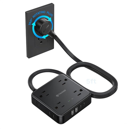 TROND 360° Rotating Flat Plug Power Strip, 5FT Flat Extension Cord by TRONDOfficial