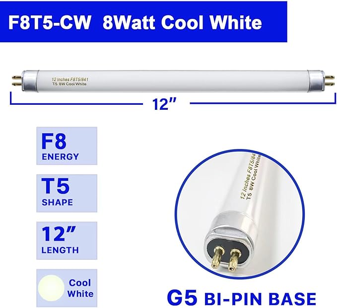 8 Pack F8T5/CW Fluorescent Bulbs, T5 12 inch 8 Watts Under Cabinet Light Bulb - Image 3