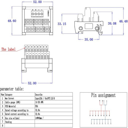 ANMBEST 2 in 8 Out Terminal Blocks Module, 25A DIN Rail and Panel Mounting - Image 4