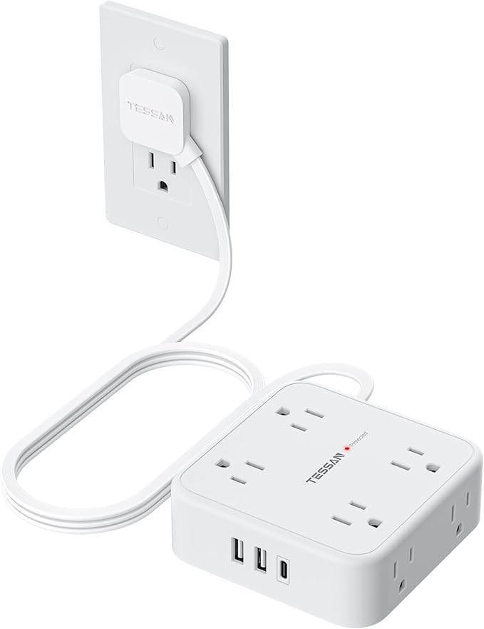 TESSAN Flat Plug Extension Cord, 5 Ft Surge Protector Power Strip by TESSAN