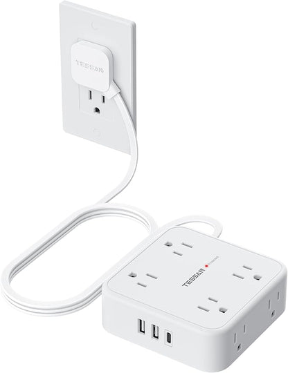 TESSAN Flat Plug Extension Cord, 5 Ft Surge Protector Power Strip by TESSAN