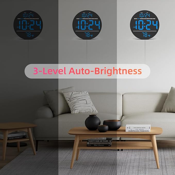 Digital Wall Clock with Large LED Display, Temperature, Auto-Brightness | Small - Image 7