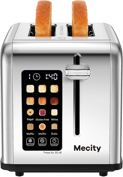 Mecity 2 Slice Toaster Touch Screen 1.5" Wide Slot, Stainless Steel Smart Bread by Mecity