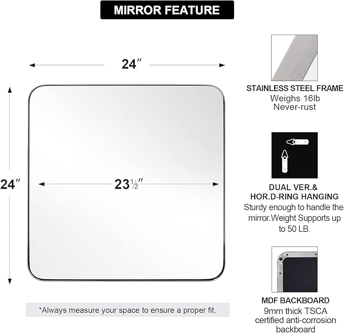 ANDY STAR Square Brushed Nickel Mirror - Image 4