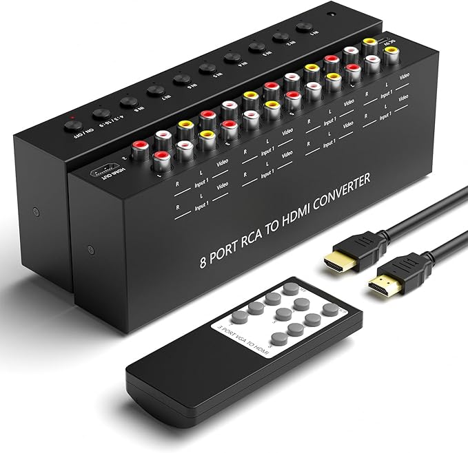 8 Port RCA to HDMI AV to HDMI Converter 1080P/720P 8 Way RCA Composite CVBS AV by Arector