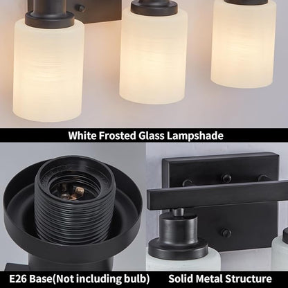 DIKAIDA 3-Light Bathroom Light Fixtures Over Mirror, Modern Matte Black Vanity - Image 4