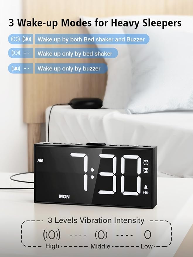 PPLEE Loud Alarm Clock for Heavy Sleepers, Dual Vibrating Alarm Clock - Image 2
