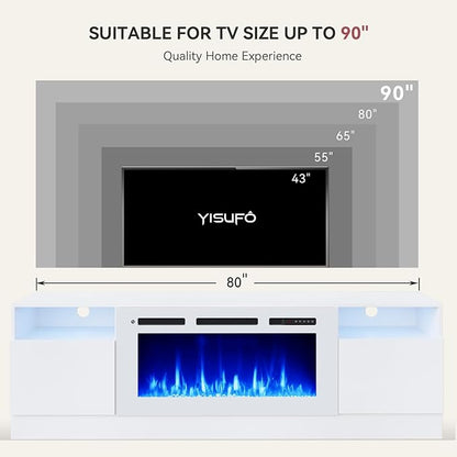YISUFO 80” TV Stand with 36” Electric Fireplace, Large Modern Media - Image 7