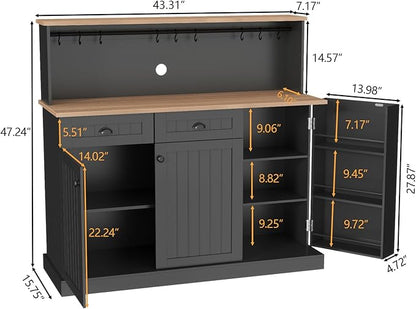 Sideboard Buffet Cabinet with 2 Drawers, Farmhouse Kitchen Pantry with - Image 2