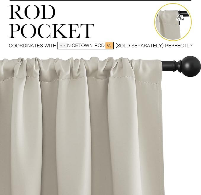 NICETOWN 2 Panels Blackout Curtains, Rod Pocket Thermal Insulated Drapes - Image 2