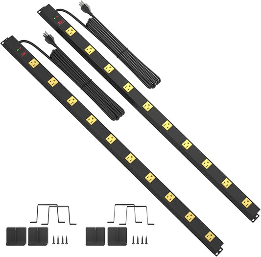 10 Outlet Surge Protector, Long Metal Wide Spaced Garage Industrial Power Strip by CFMASTER