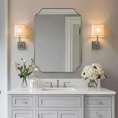 ANDY STAR Scalloped Bathroom Mirror, 24x32’’ Brushed Nickel Rectangle Mirror by ANDYSTAR
