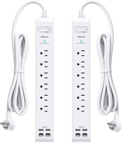 2 Pack Power Strip Surge Protector, 15FT Long Extension Cord, Surge Protector by Mifaso