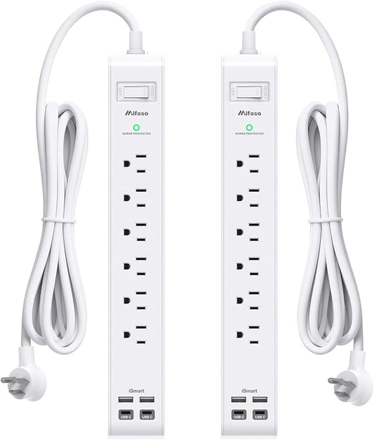 2 Pack Power Strip, 12FT Long Extension Cord, Surge Protector by Mifaso