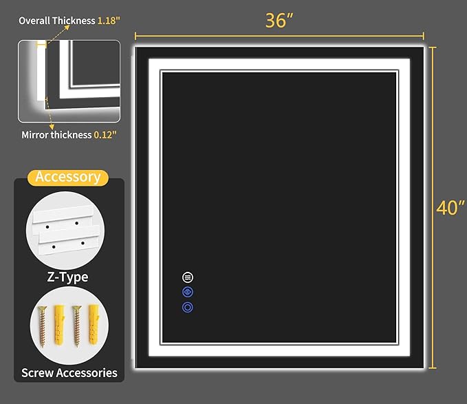 36"x40" LED Bathroom Mirror - Image 8