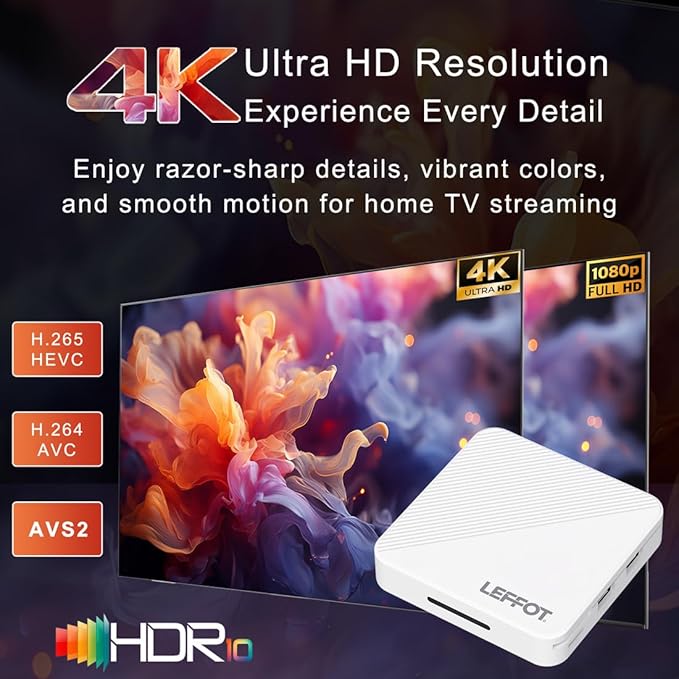 Android 14.0 TV Box 2025, LEFFOT H313 4K Ultra HD Streaming Device - Image 3