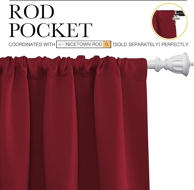 NICETOWN Christmas Burgundy Curtains Blackout Drape Panels - Image 3