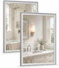 2 Pack Brushed Nickel Bathroom Mirrors 24x36 Inch | Silver Rectangle Vanity Mirror for Bedroom, Entryway, Living Room Decor, Aluminum Framed, Curved Wide Edge, Anti-Rust