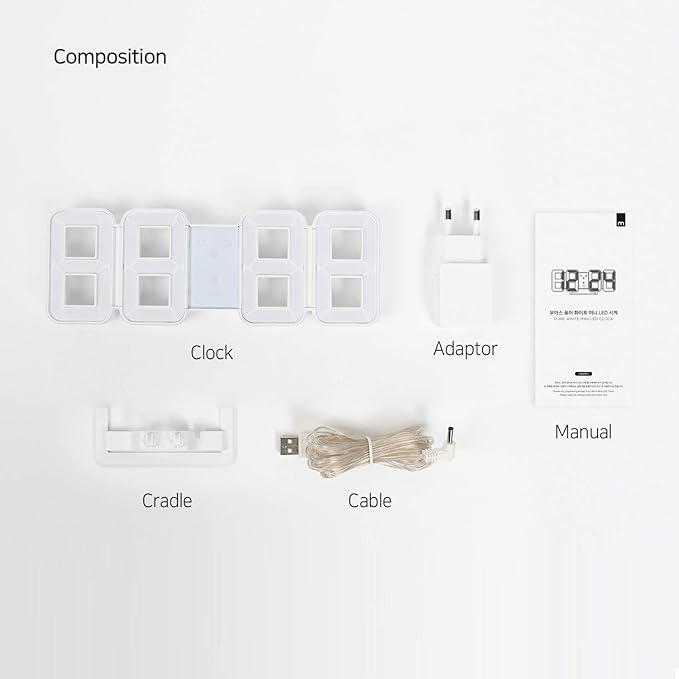 mooas 3D Pure Mini White LED Clock - Image 10