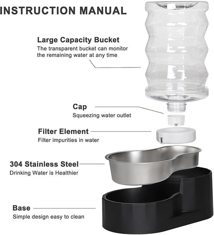 RIZZARI Dog Food Water Dispenser: 7L Large Black Stainless Steel Gravity Water - Image 2