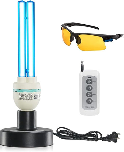 36Watts UV Sanitizer Lamp with Remote Control Powerful UVC Light with E26 Base by COOSPIDERUV