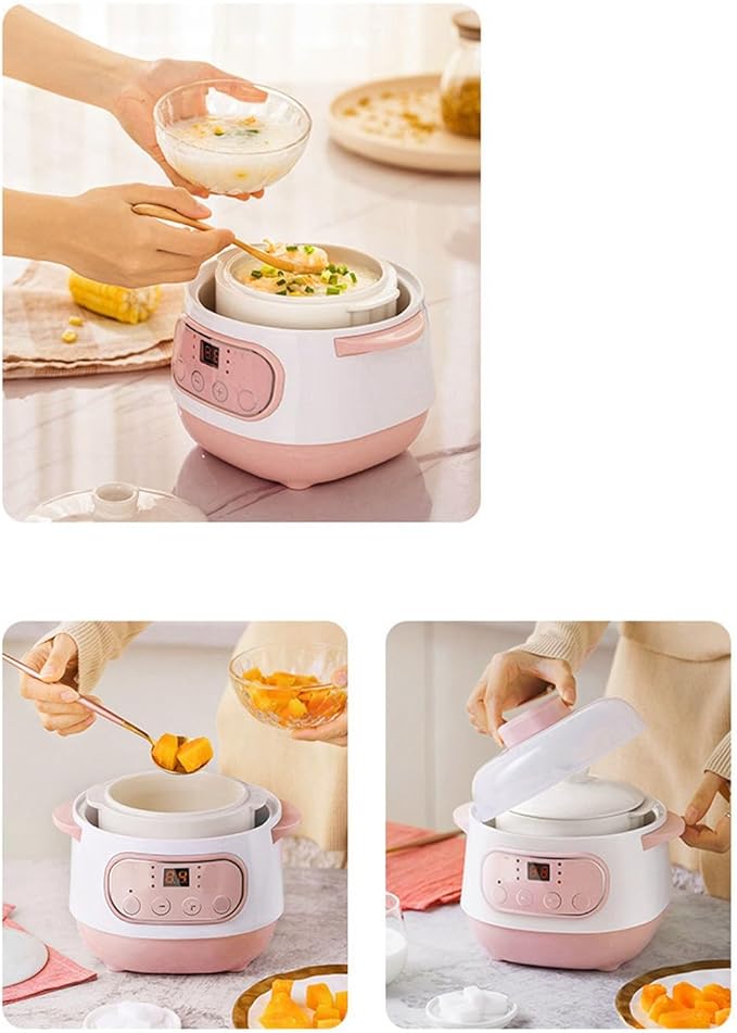 Stew Pot Cooker, Electric Ceramic Slow Cooker 1L 200W, Anti Dry Burn Rice Soup - Image 3