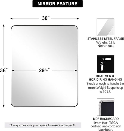 ANDY STAR Chrome Mirror for Bathroom, 30x36 Metal Frame Wall Mirror - Image 2