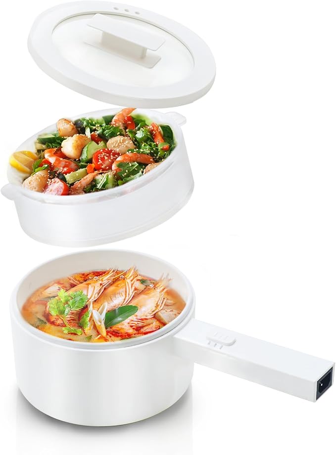 olakys. Electric Hot Pot with Steamer, 1.5L Ceramic Glaze Non-stick Portable Pot by olayks