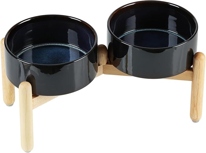 Ceramic 7.3inch Raised Double Bowls Set by Havniva