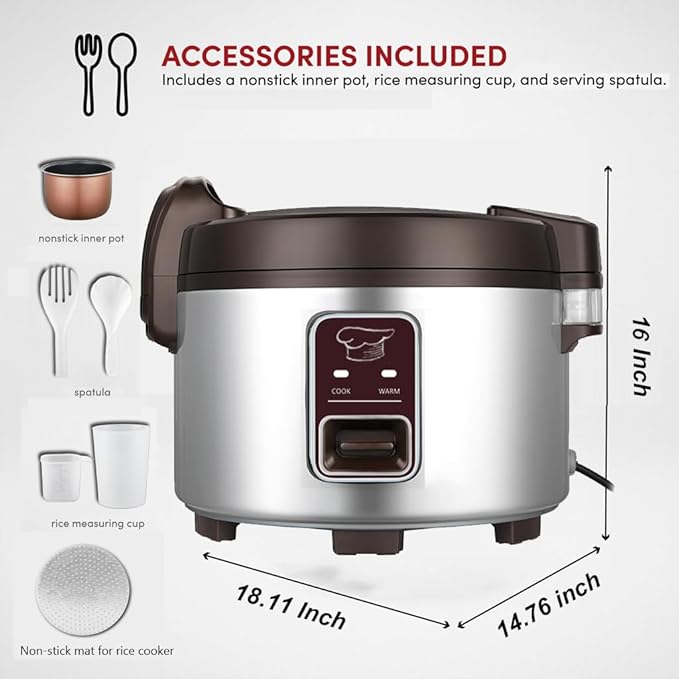 13.8 QT Large Commercial rice cooker 65 cups cooked 32 cups uncooked rice - Image 6