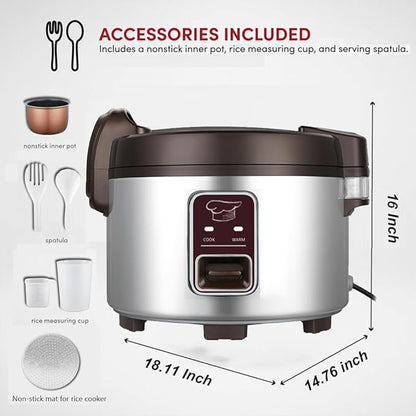 13.8 QT Large Commercial rice cooker 65 cups cooked 32 cups uncooked rice - Image 6