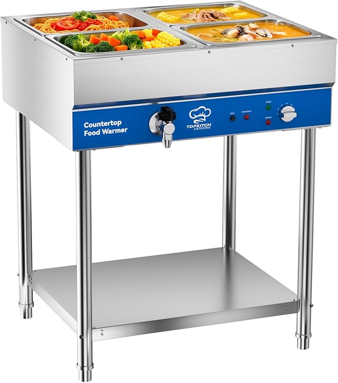 4-Pan Commercial Food Warmer, Electric Steam Table, 120V 1700W Stainless Steel by TOPKITCH