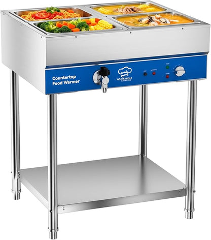 4-Pan Commercial Food Warmer, Electric Steam Table, 120V 1700W Stainless Steel by TOPKITCH