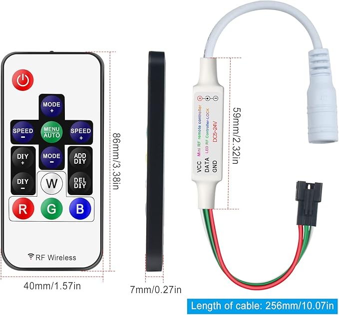 RGBZONE WS2812B RF LED Controller, 3-PIN Mini LED Strip Lights Controller - Image 2